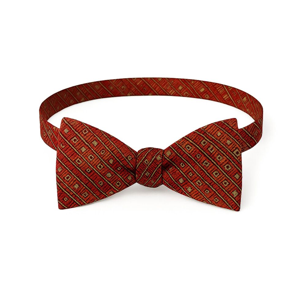 Frank Lloyd Wright Silk Bow Tie – Red Geometric Pattern – Self Tie | Never Worn
